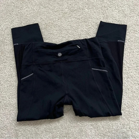 Athleta Relay Capri 2.0 Running leggings Workout Gym Black Reflective Sm 347896. - Picture 13 of 15